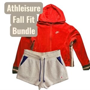 Nike Red Hoodie and Champion White Shorts Set